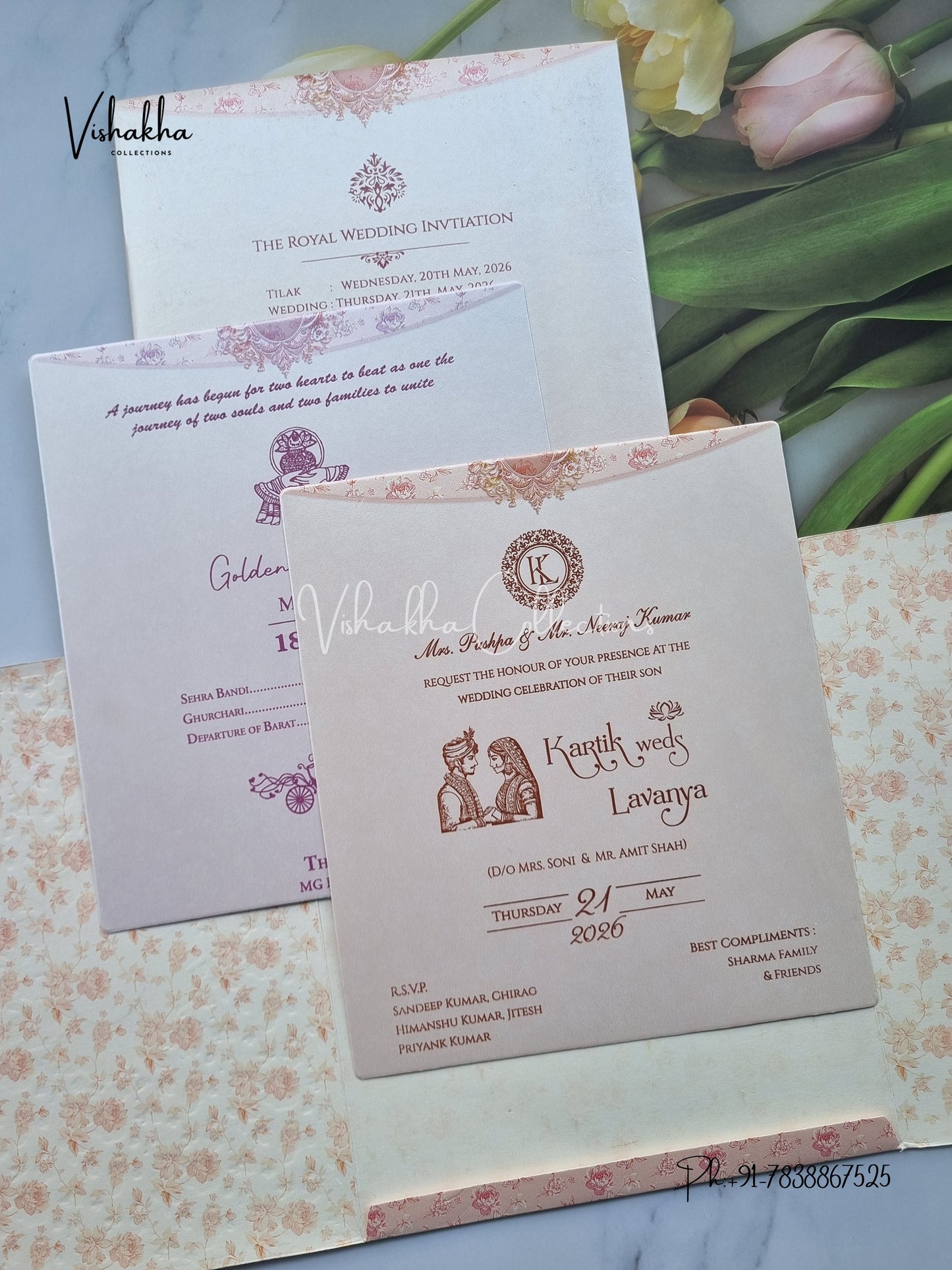 Flower Hindu Muslim Christian Sikh invitation Cards CR-8000