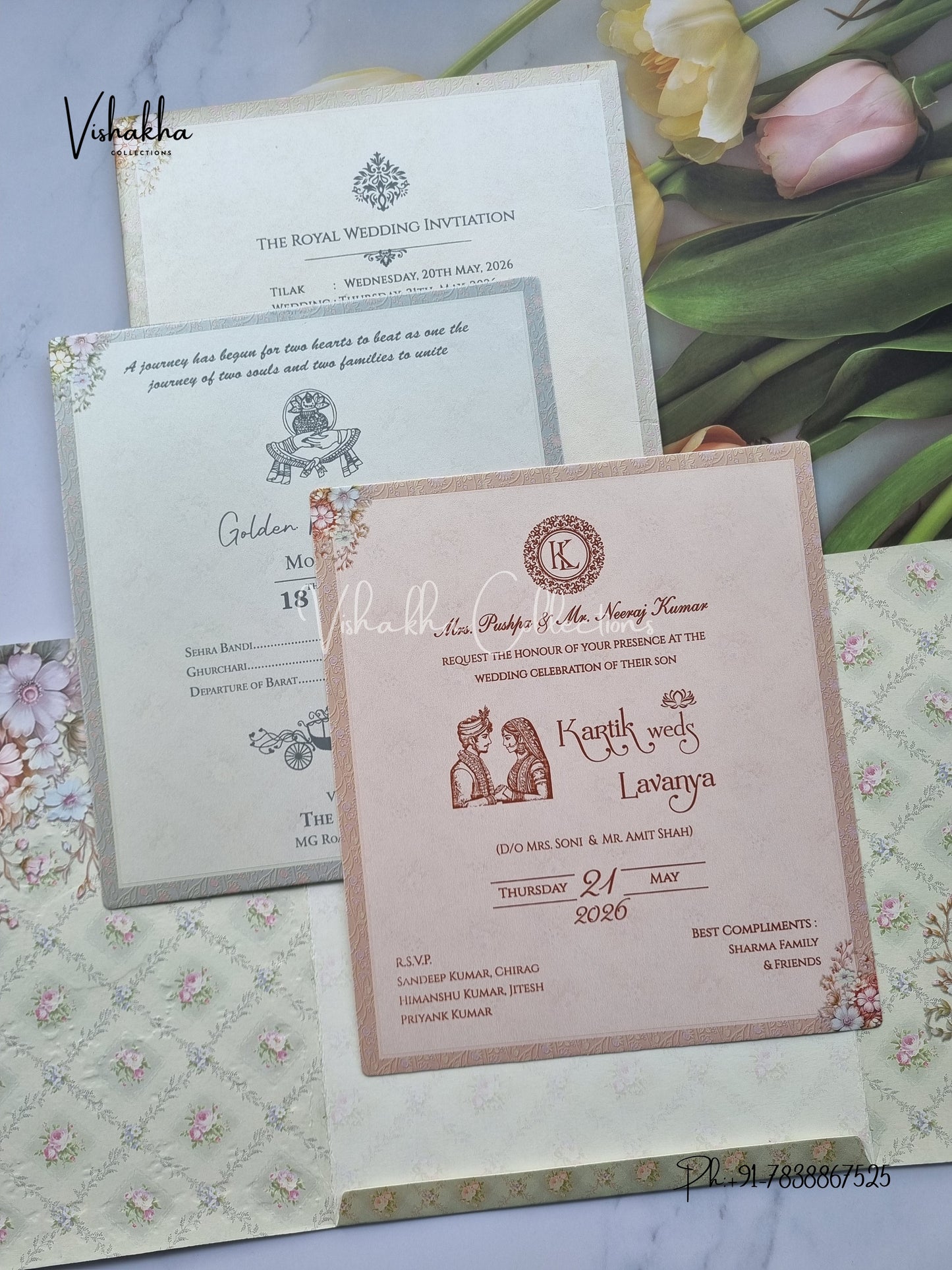 Flower Hindu Muslim Christian Sikh invitation Cards CR-8001