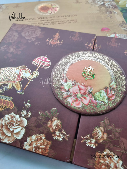 Hathi Hindu Sikh Padded invitation Cards CR-8004-PDNG