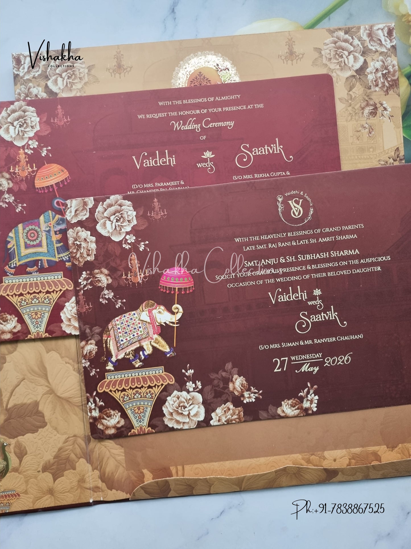 Hathi Hindu Sikh Padded invitation Cards CR-8004-PDNG