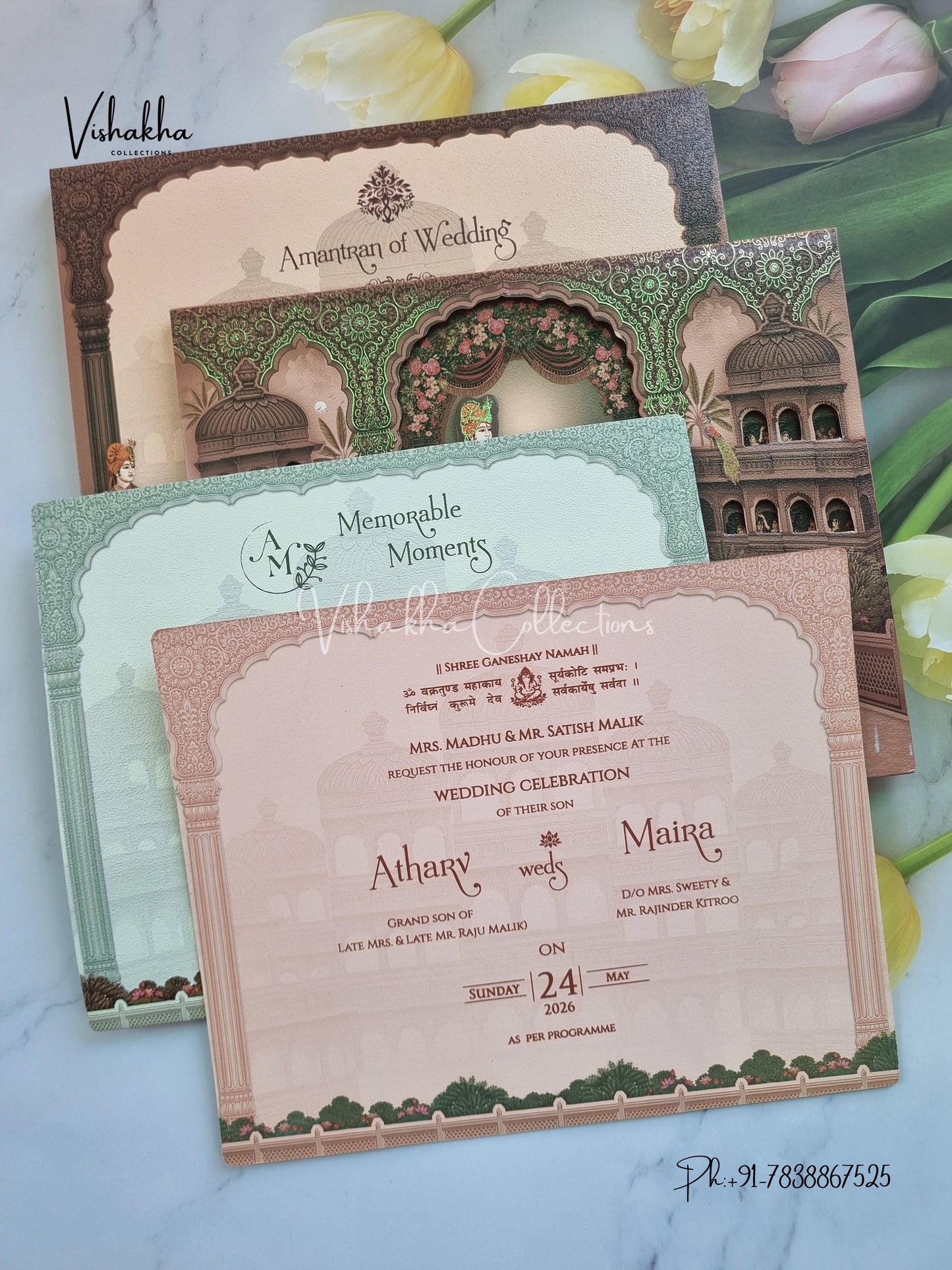 Hathi Dulah Dulhan Hindu Sikh Padded invitation Cards CR-8005