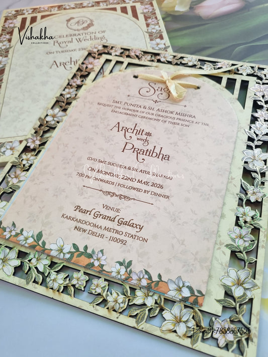 Semi Box Flower Hindu Muslim Christian Sikh MDF Board Laser Cut Laser Cut invitation Cards CR-8010