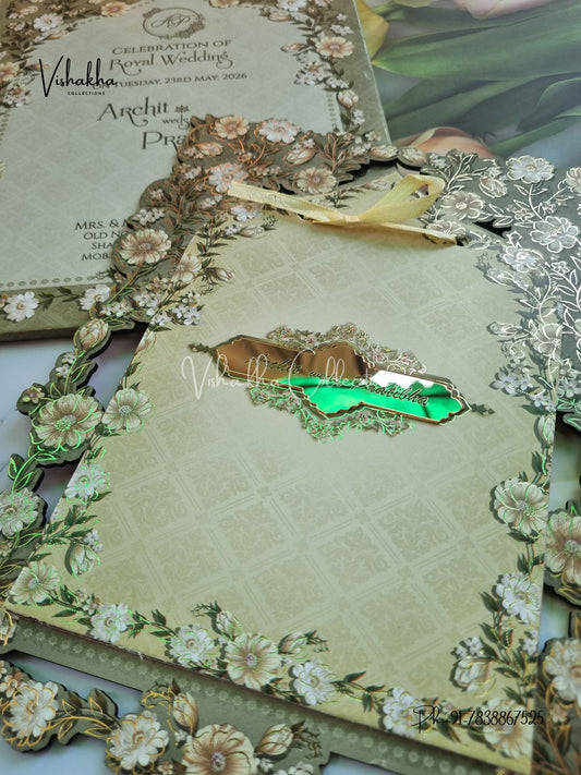 Semi Box Flower Hindu Muslim Christian Sikh Padded Laser Cut invitation Cards CR-8011