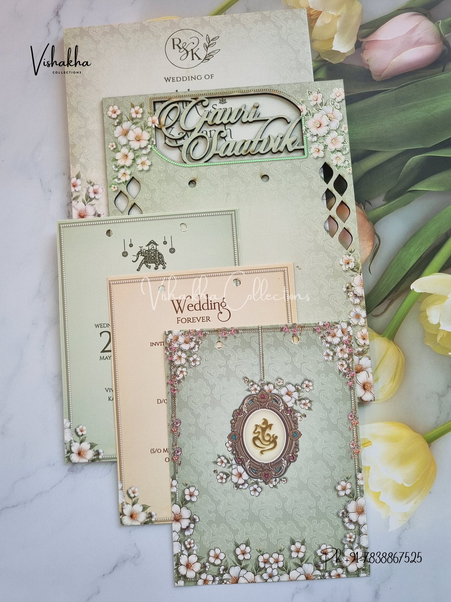 Semi Box Flower Hindu Muslim Christian Sikh MDF Board Laser Cut Named MDF Laser Cut Laser Cut invitation Cards CR-8012