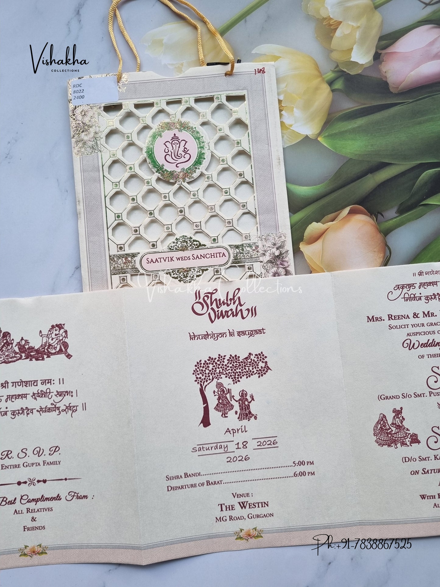 Ganesh Ji Hindu Sikh Carry Bag invitation Cards CR-8022