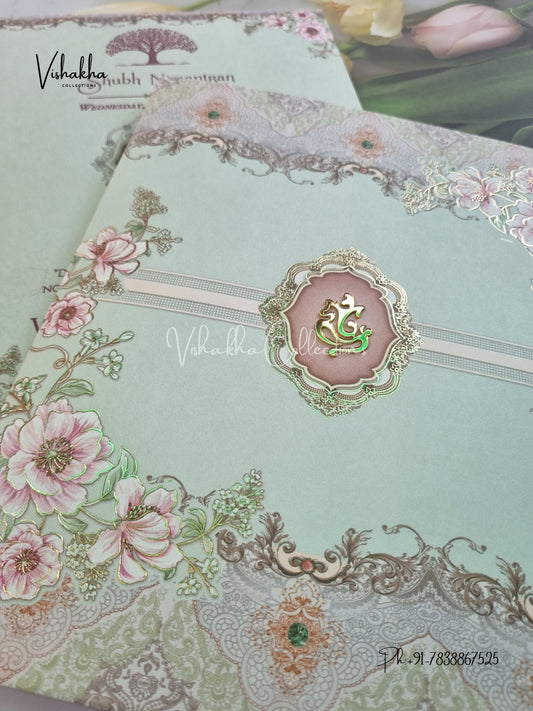 Semi Box Flower Hindu Muslim Christian Sikh invitation Cards CR-8026