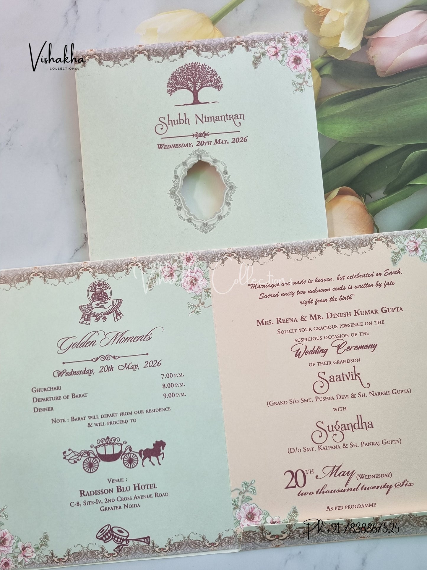 Semi Box Flower Hindu Muslim Christian Sikh invitation Cards CR-8026