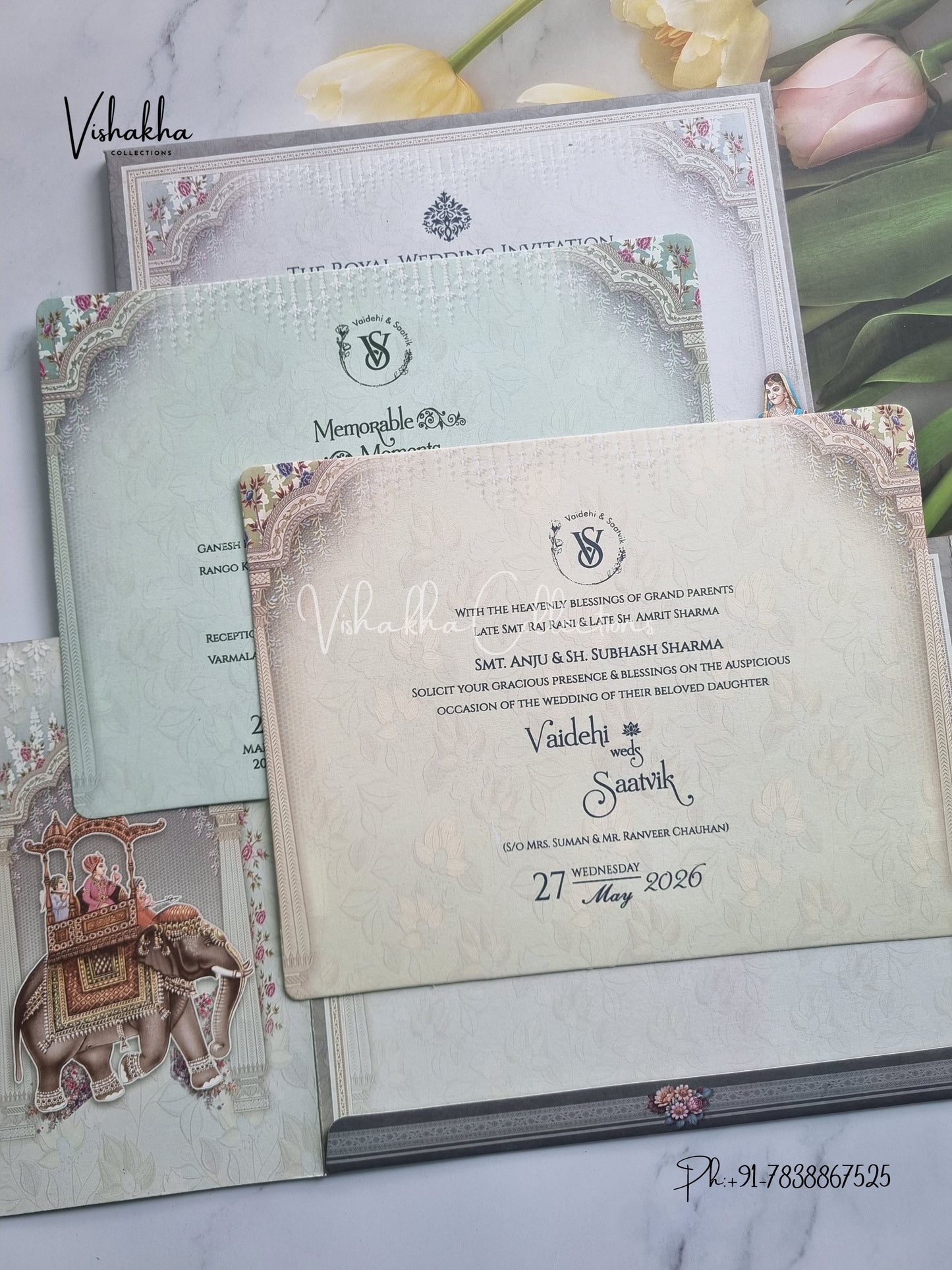 Semi Box Ganesh Ji Dulah Dulhan Hindu Sikh invitation Cards CR-8028