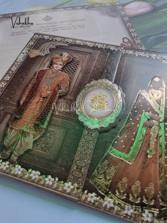 Semi Box Ganesh Ji Dulah Dulhan Double Door Hindu Sikh invitation Cards CR-8032