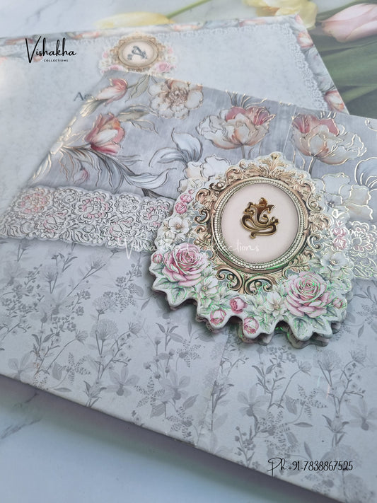 Semi Box Flower Hindu Muslim Christian Sikh invitation Cards CR-8034