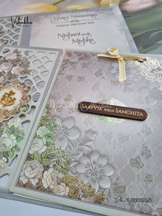 Ganesh Ji Flower Hindu Sikh invitation Cards CR-8040