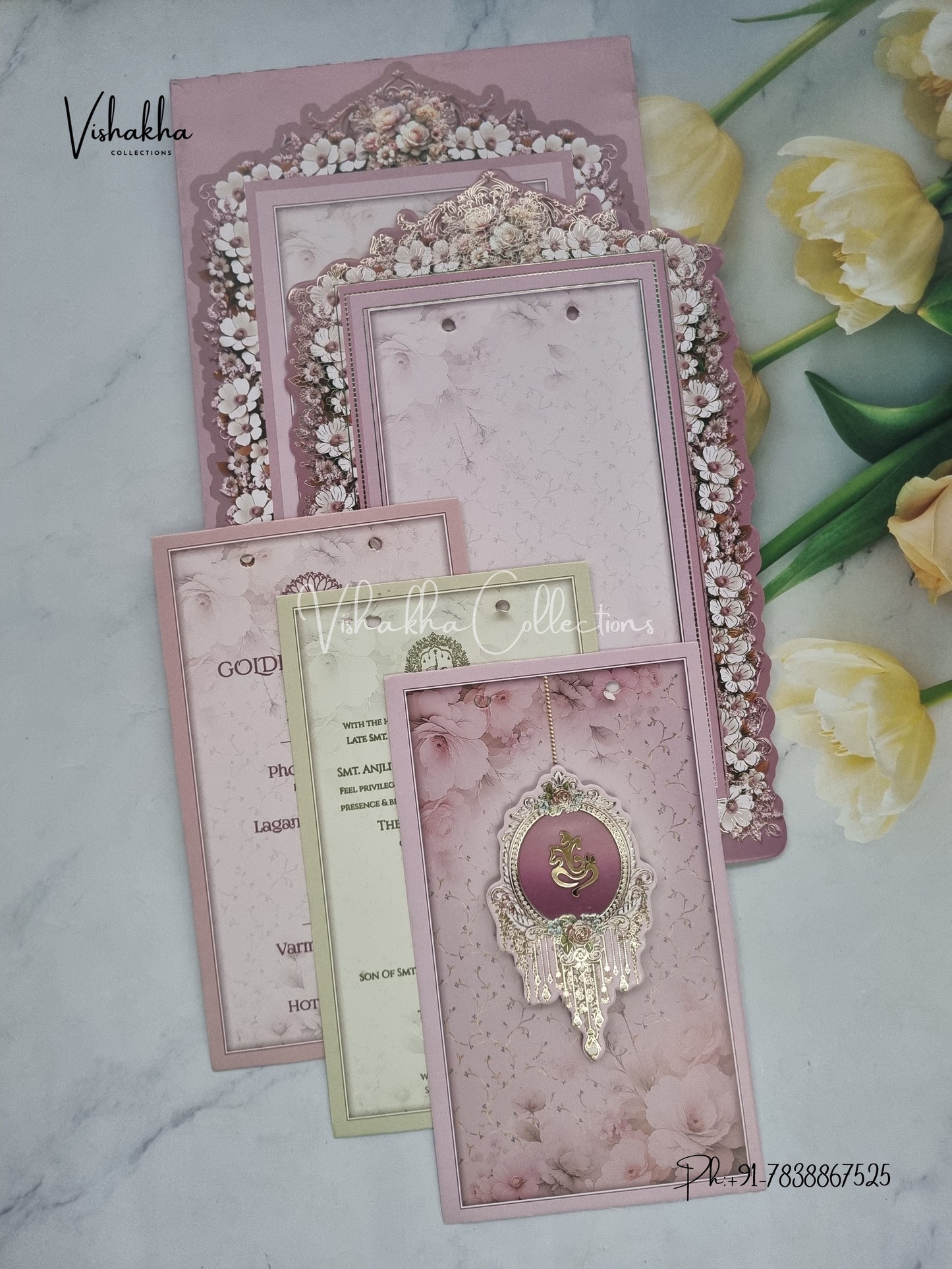 Semi Box Flower Hindu Muslim Christian Sikh invitation Cards CR-8045