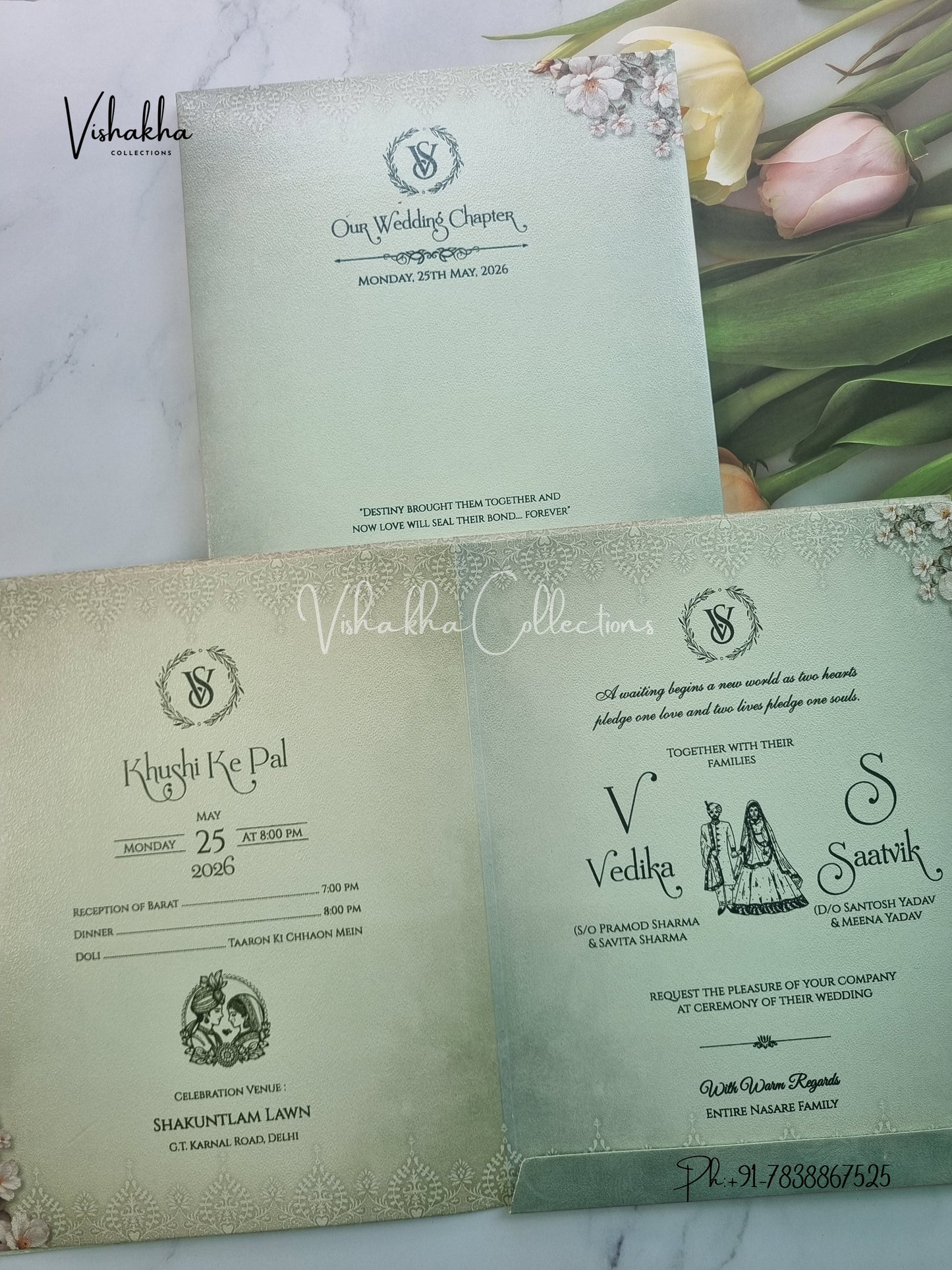 Semi Box Flower Hindu Muslim Christian Sikh invitation Cards CR-8055