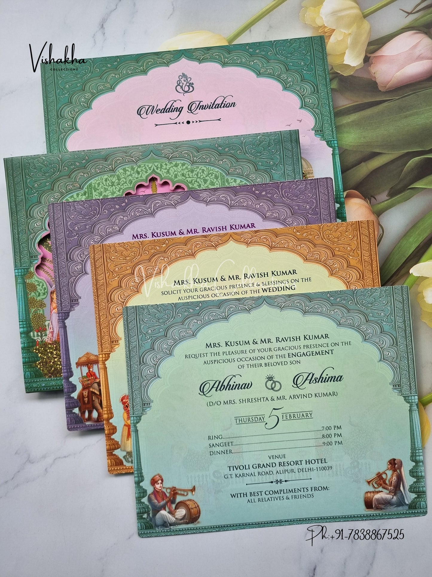 Hathi Dulah Dulhan Hindu Sikh Padded invitation Cards EJ-5003