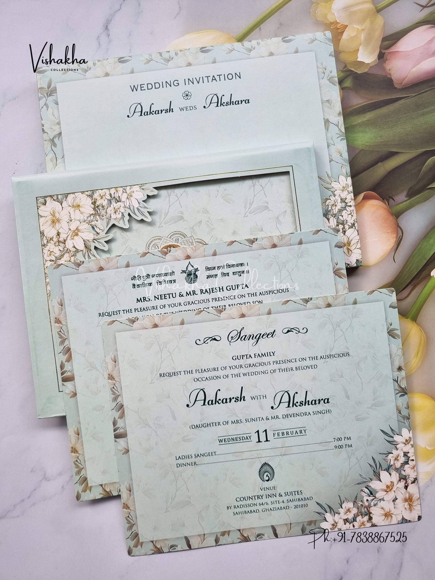 Flower Hindu Muslim Christian Sikh Padded invitation Cards EJ-5004