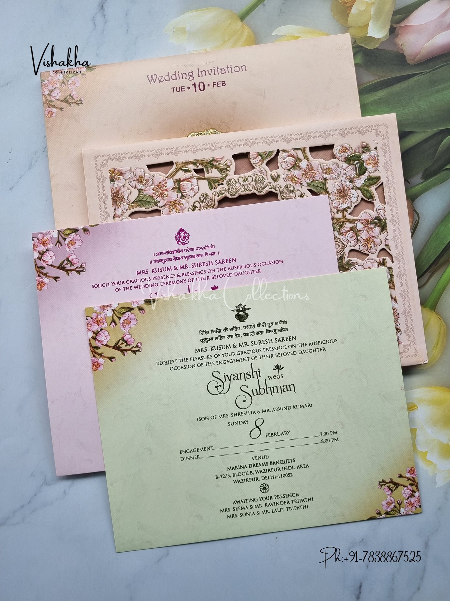 Flower Hindu Muslim Christian Sikh Padded invitation Cards EJ-5011