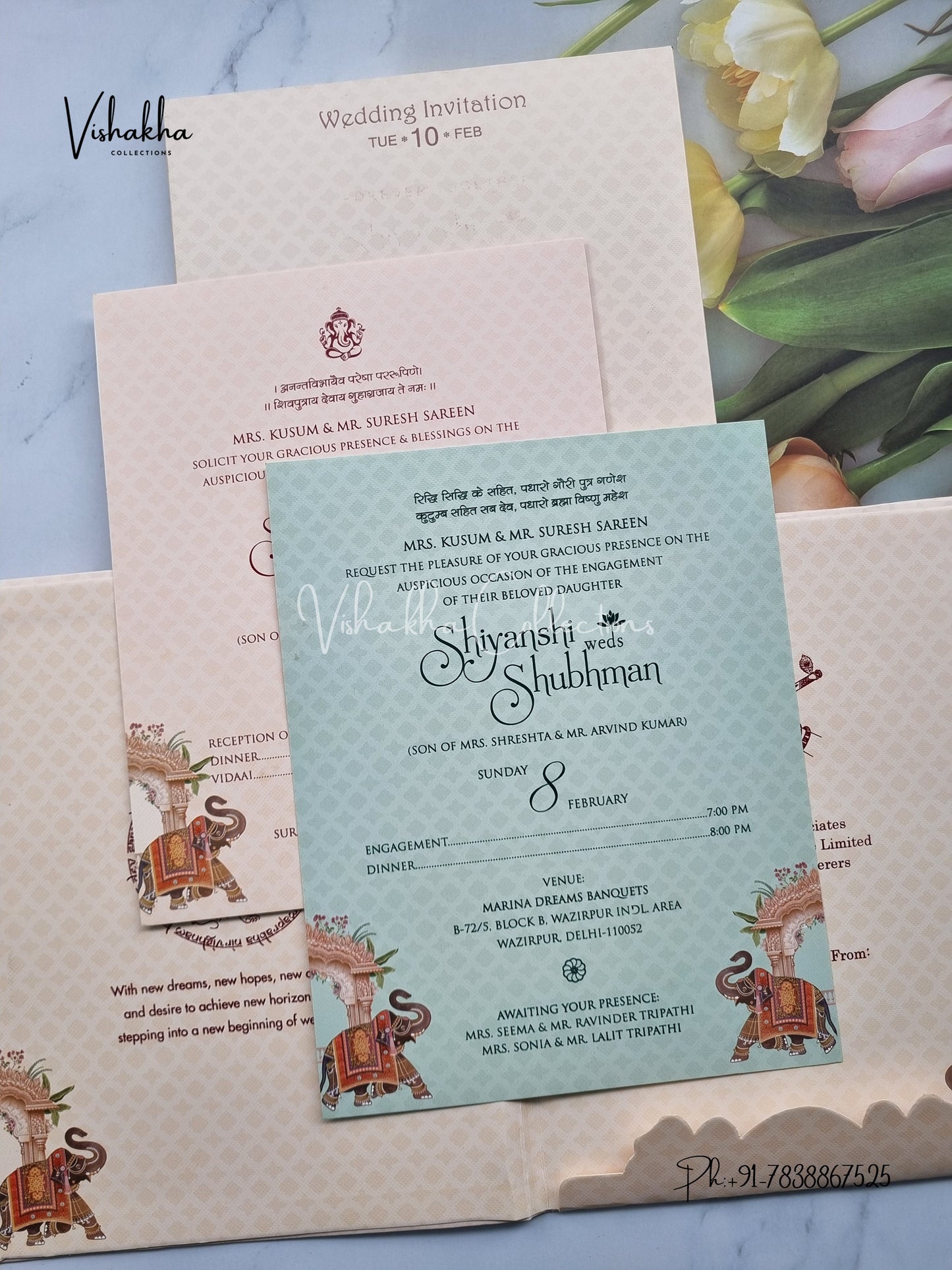 Hathi Hindu Sikh Padded invitation Cards EJ-5012