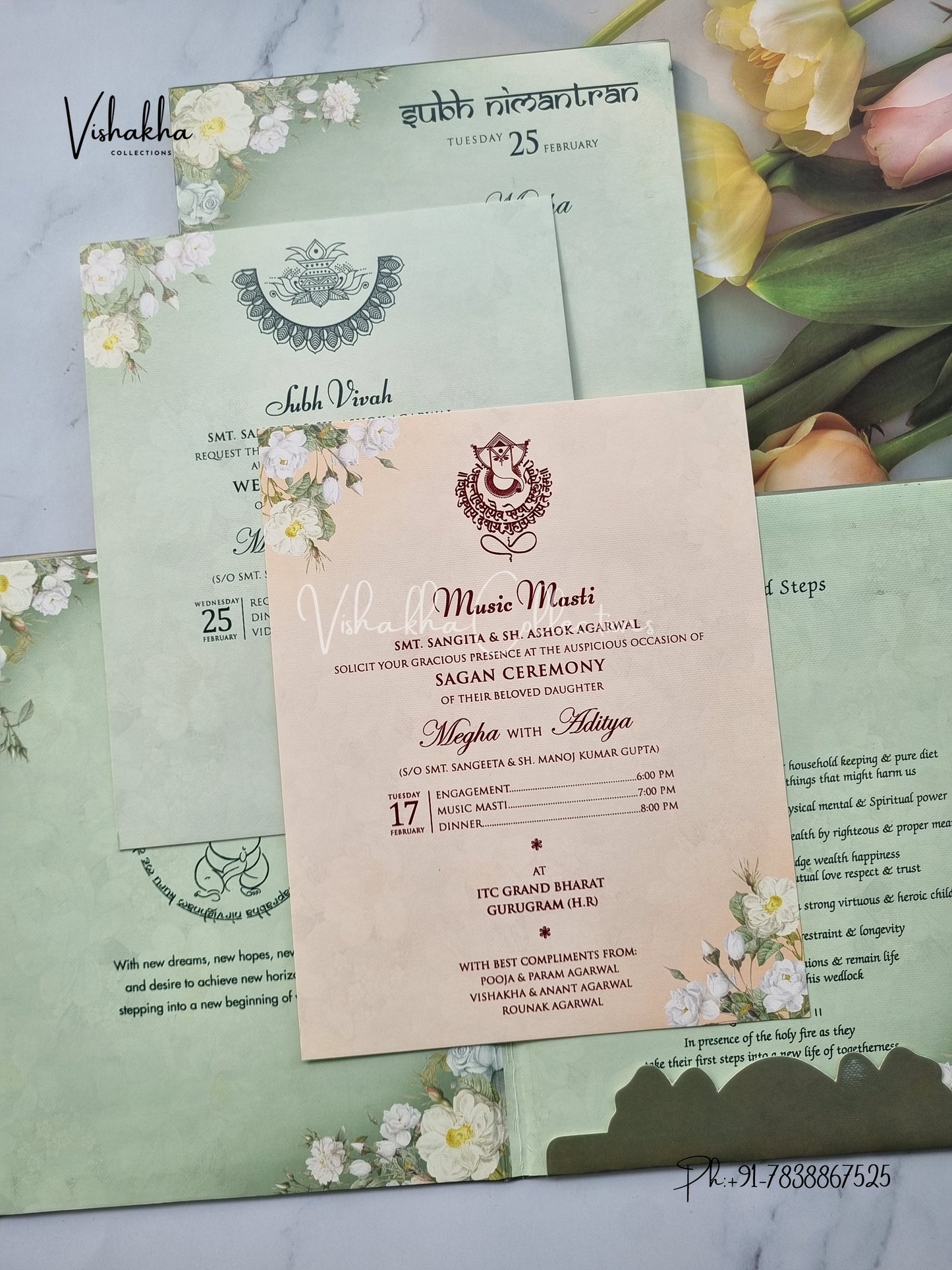 Semi Box Flower Hindu Muslim Christian Sikh Padded invitation Cards EJ-5013