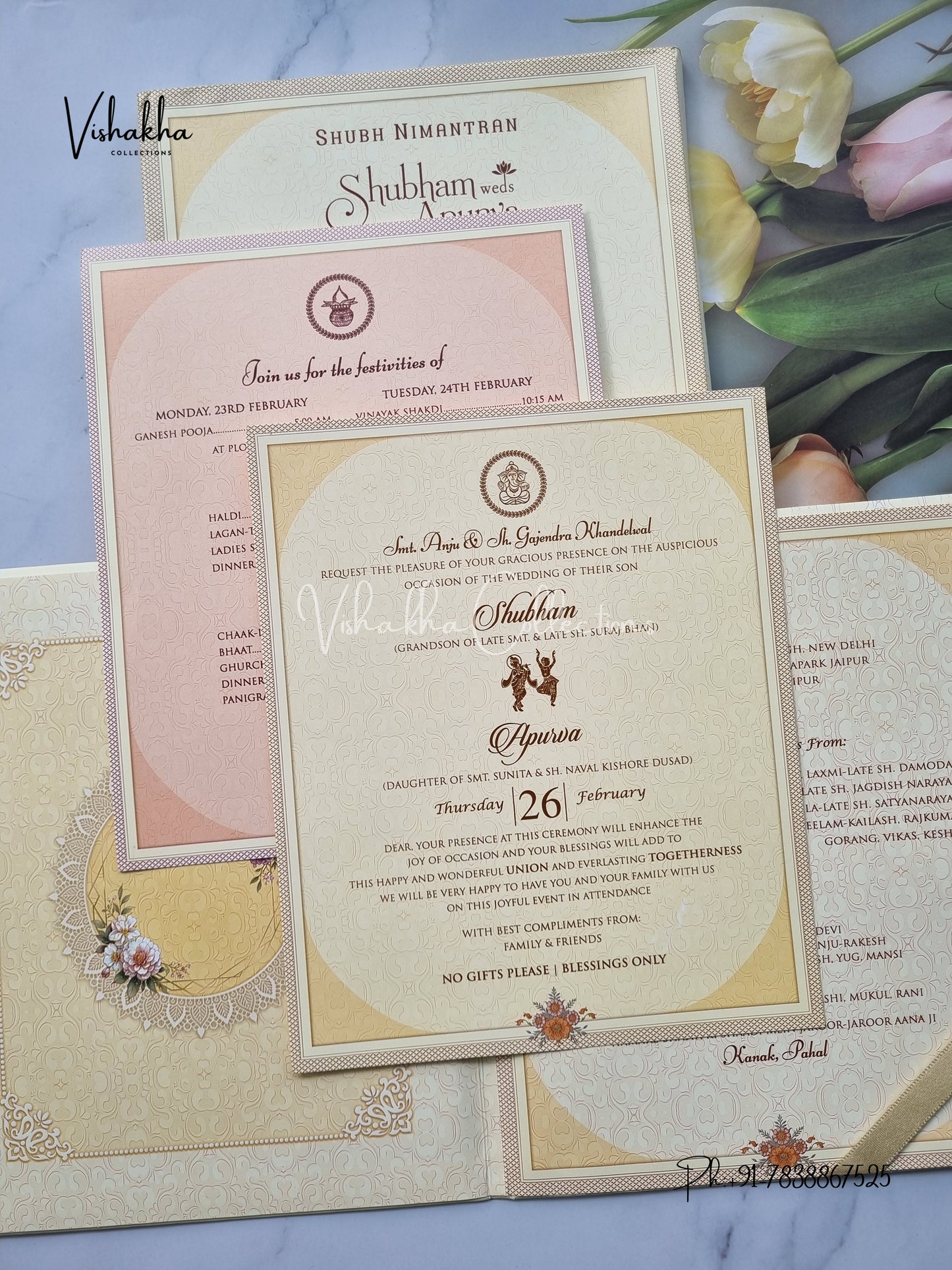 Semi Box Flower Hindu Muslim Christian Sikh Padded invitation Cards EJ-5017