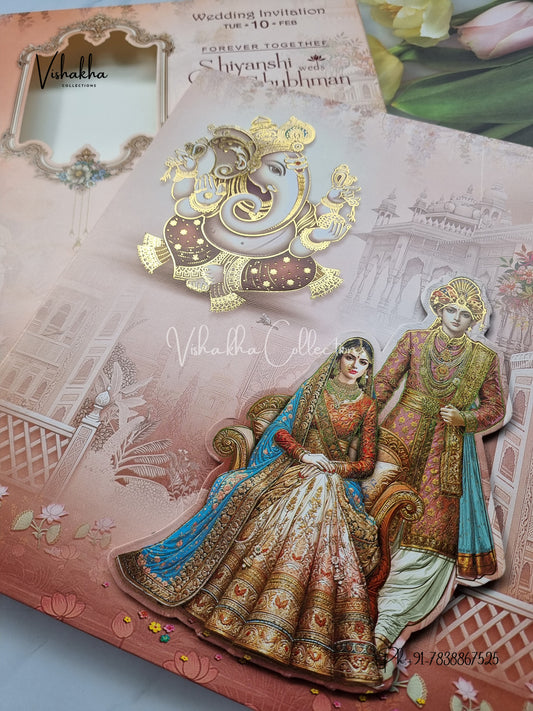 Ganesh Ji Dulah Dulhan Hindu Padded invitation Cards EJ-5018