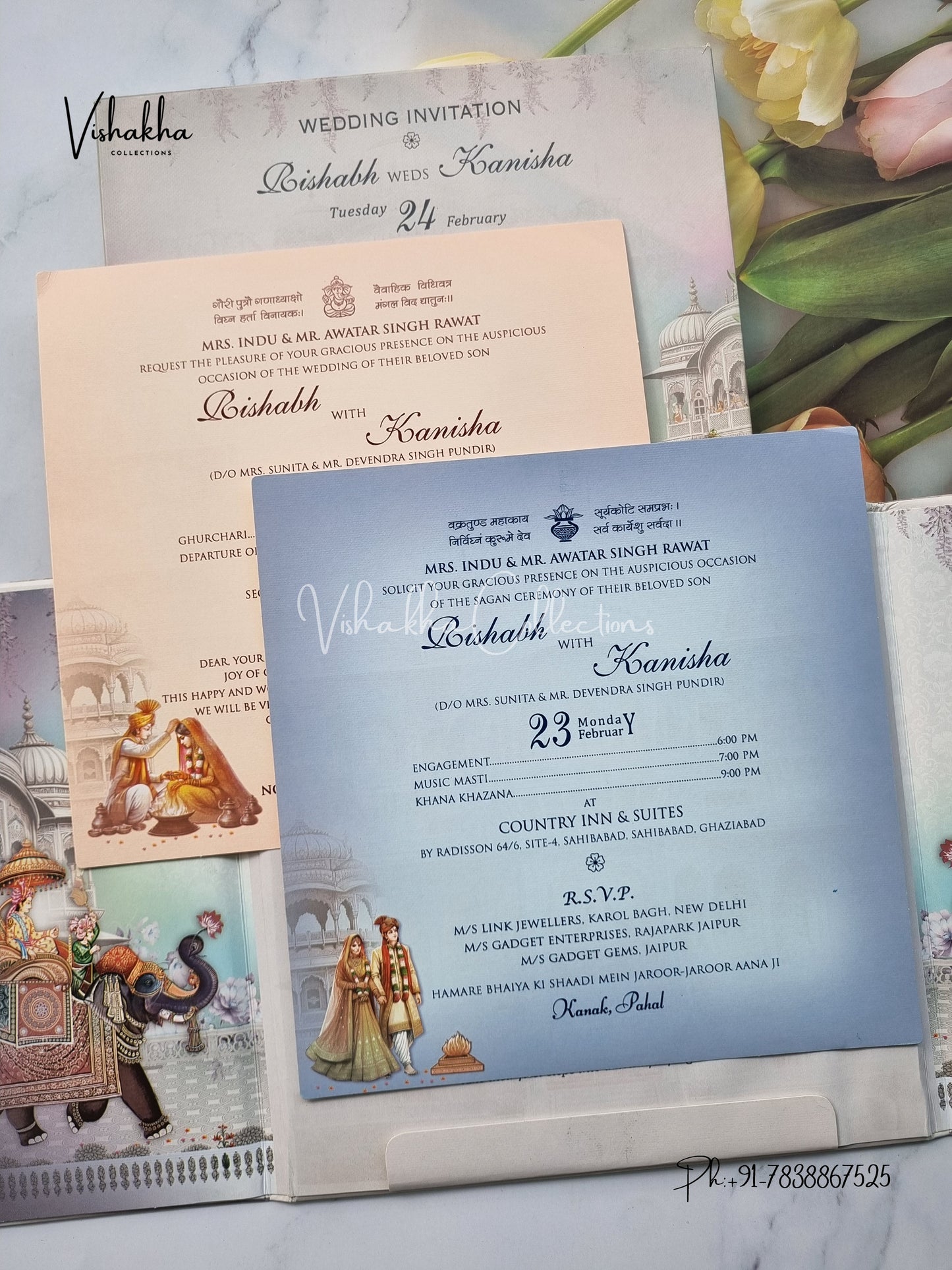 Semi Box Dulah Dulhan Double Door Hindu Sikh Padded invitation Cards EJ-5020