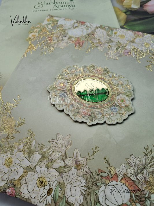 Semi Box Flower Hindu Muslim Christian Sikh Padded invitation Cards EJ-5022