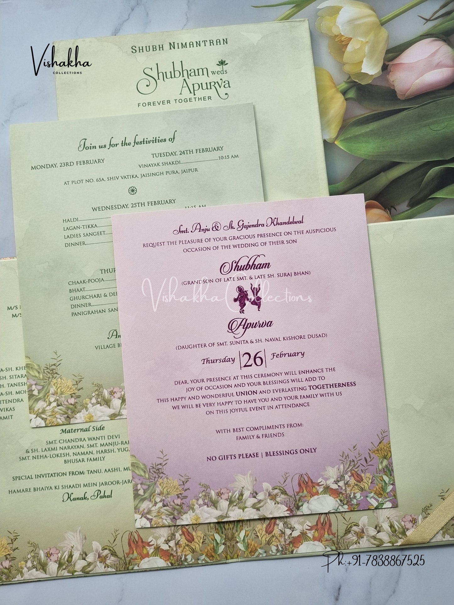 Semi Box Flower Hindu Muslim Christian Sikh Padded invitation Cards EJ-5022