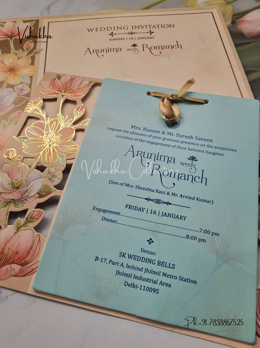 Paper Laser Cut Semi Box Flower Hindu Muslim Christian Sikh invitation Cards EJ-5027