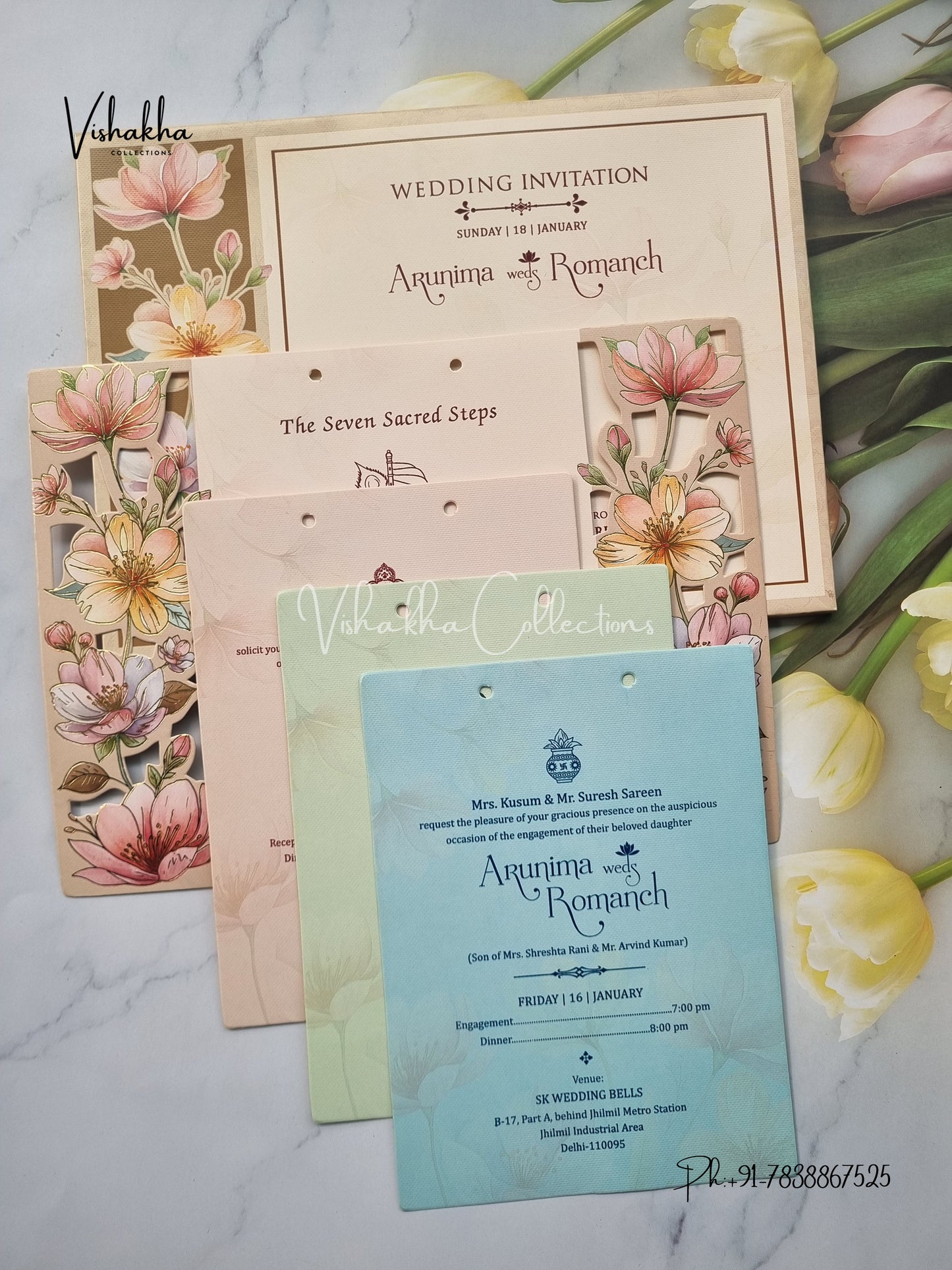 Paper Laser Cut Semi Box Flower Hindu Muslim Christian Sikh invitation Cards EJ-5027