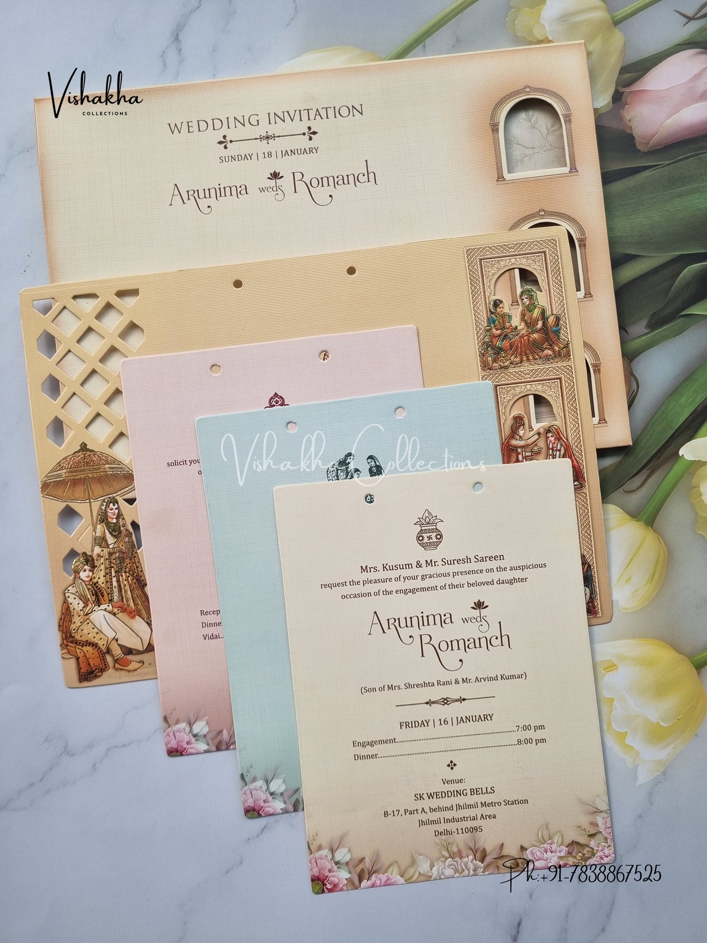 Paper Laser Cut Semi Box Dulah Dulhan Hindu Sikh invitation Cards EJ-5028