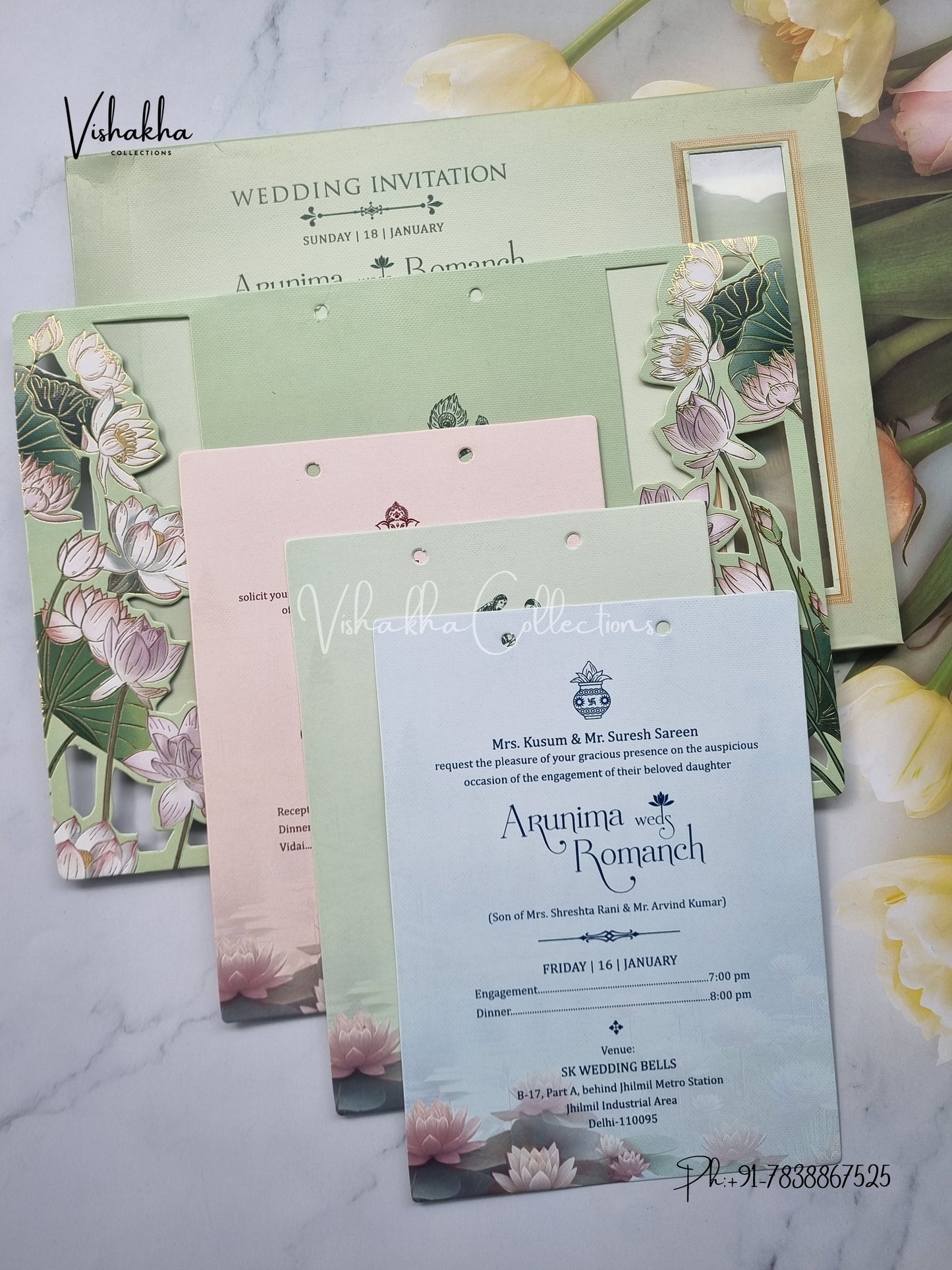 Flower Hindu Muslim Christian Sikh invitation Cards EJ-5029