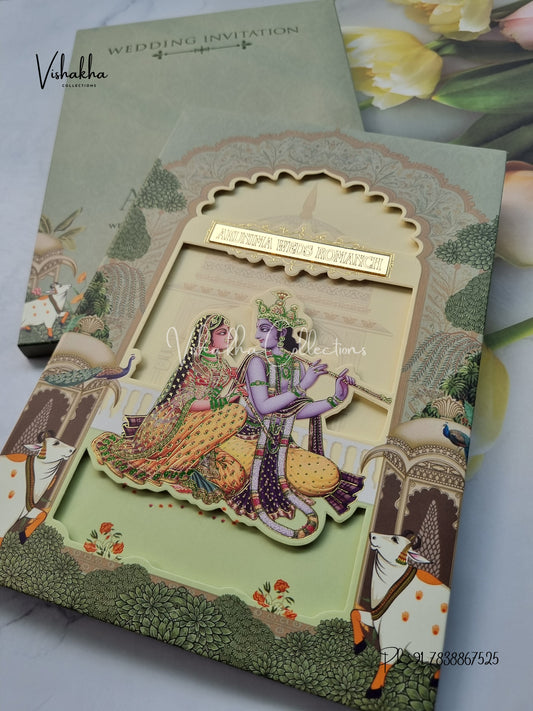 Radha Krishna Semi Box Hindu Padded invitation Cards EJ-5033