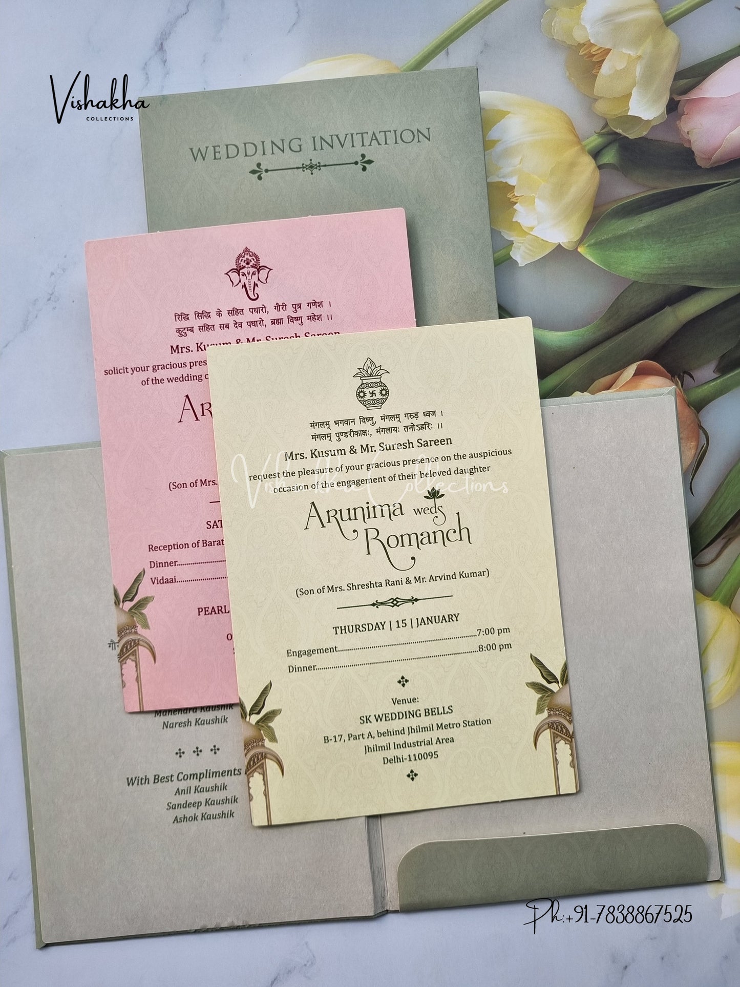 Radha Krishna Semi Box Hindu Padded invitation Cards EJ-5033