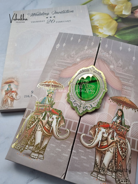 Hathi Dulah Dulhan Hindu Sikh Padded invitation Cards EJ-5035