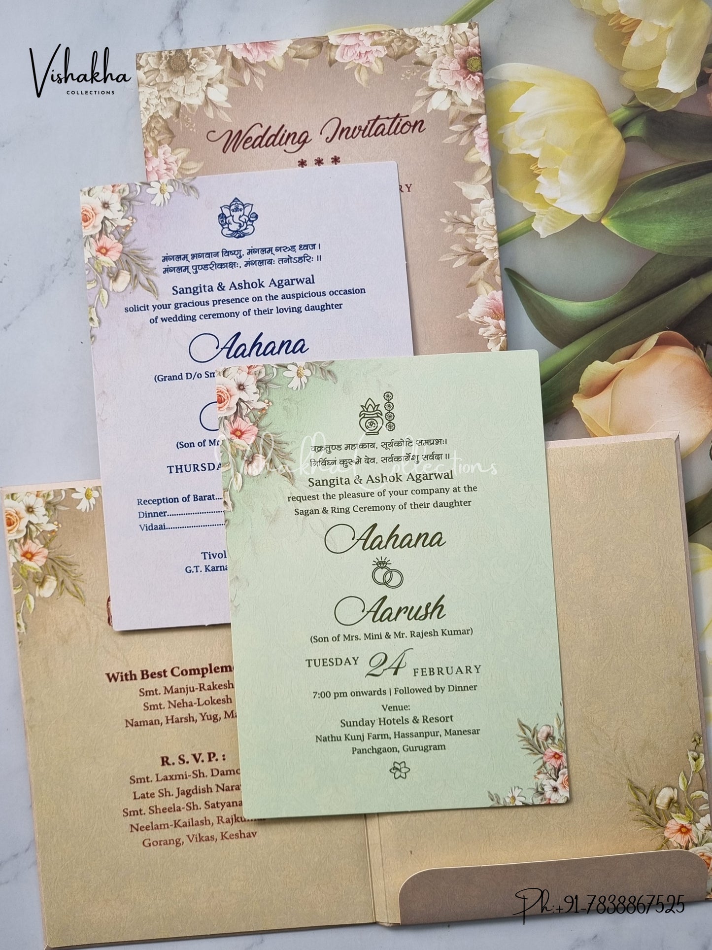 Flower Hindu Muslim Christian Sikh Padded invitation Cards EJ-5039