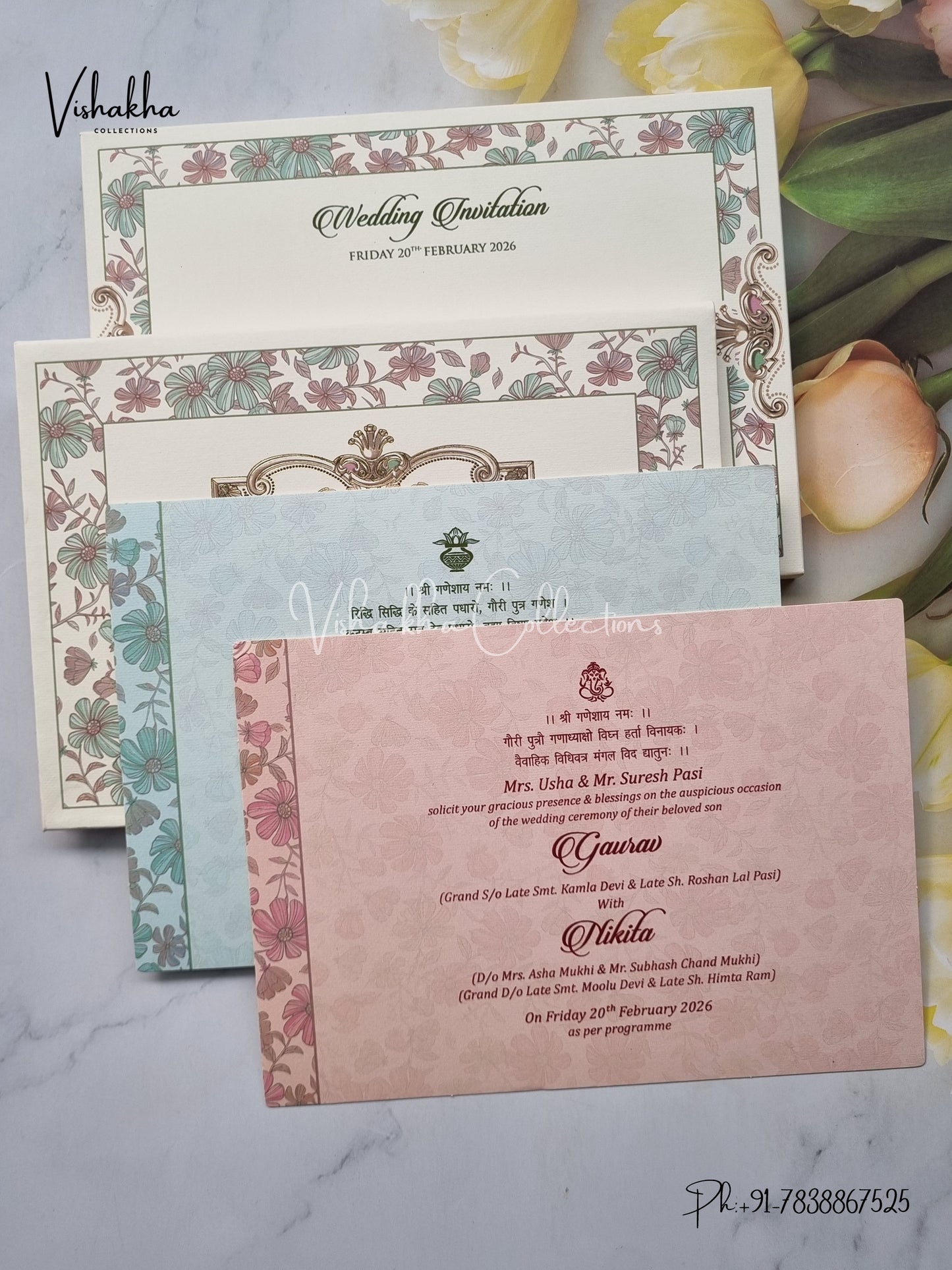 Flower Hindu Muslim Christian Sikh Padded invitation Cards EJ-5040