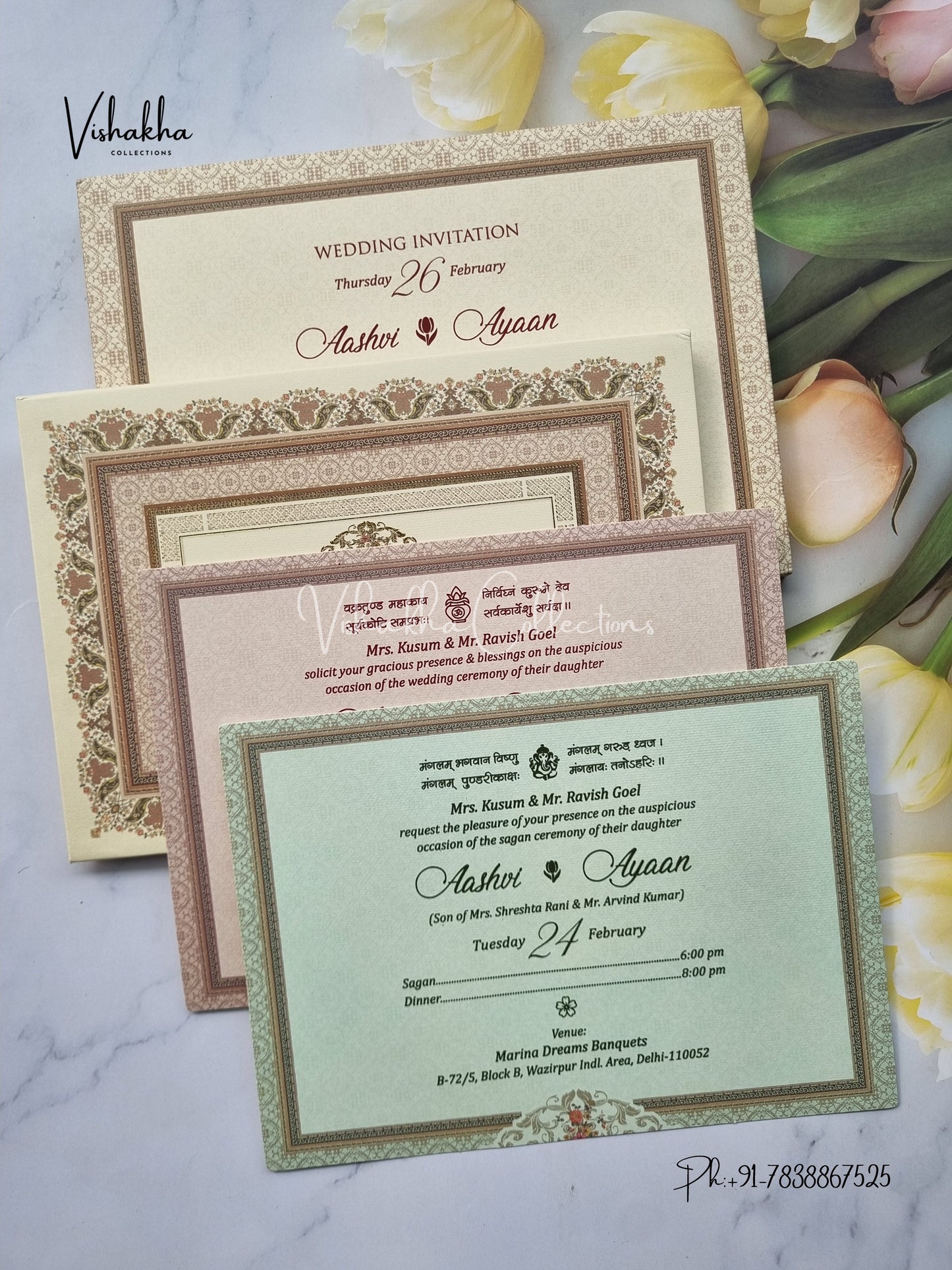 Semi Box Flower Hindu Muslim Christian Sikh Padded invitation Cards EJ-5041