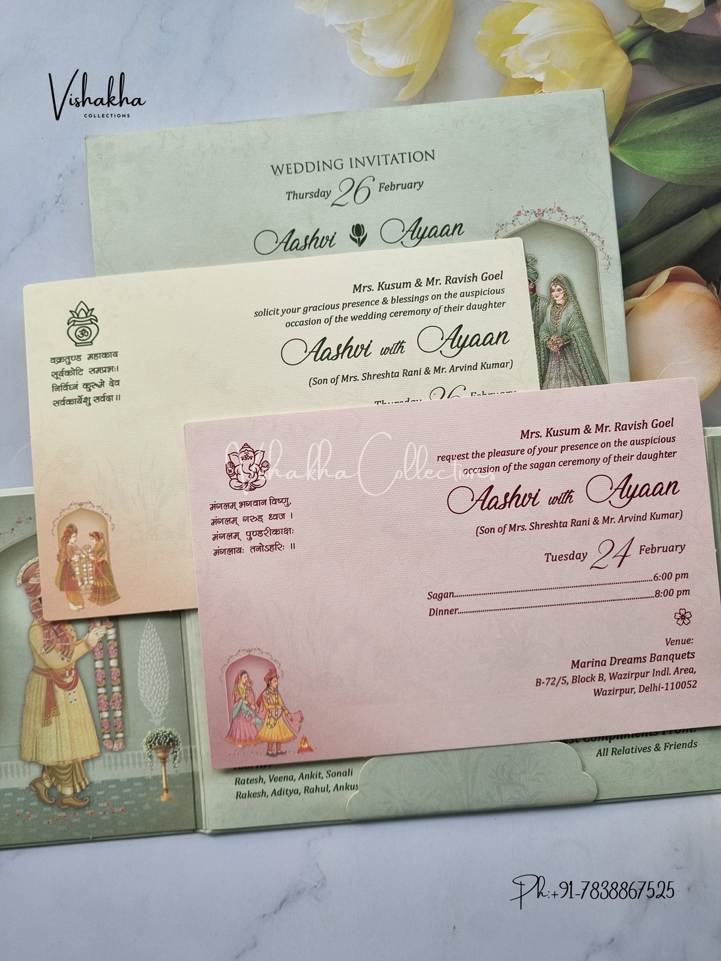 Semi Box Ganesh Ji Dulah Dulhan Double Door Hindu Sikh Padded invitation Cards EJ-5043