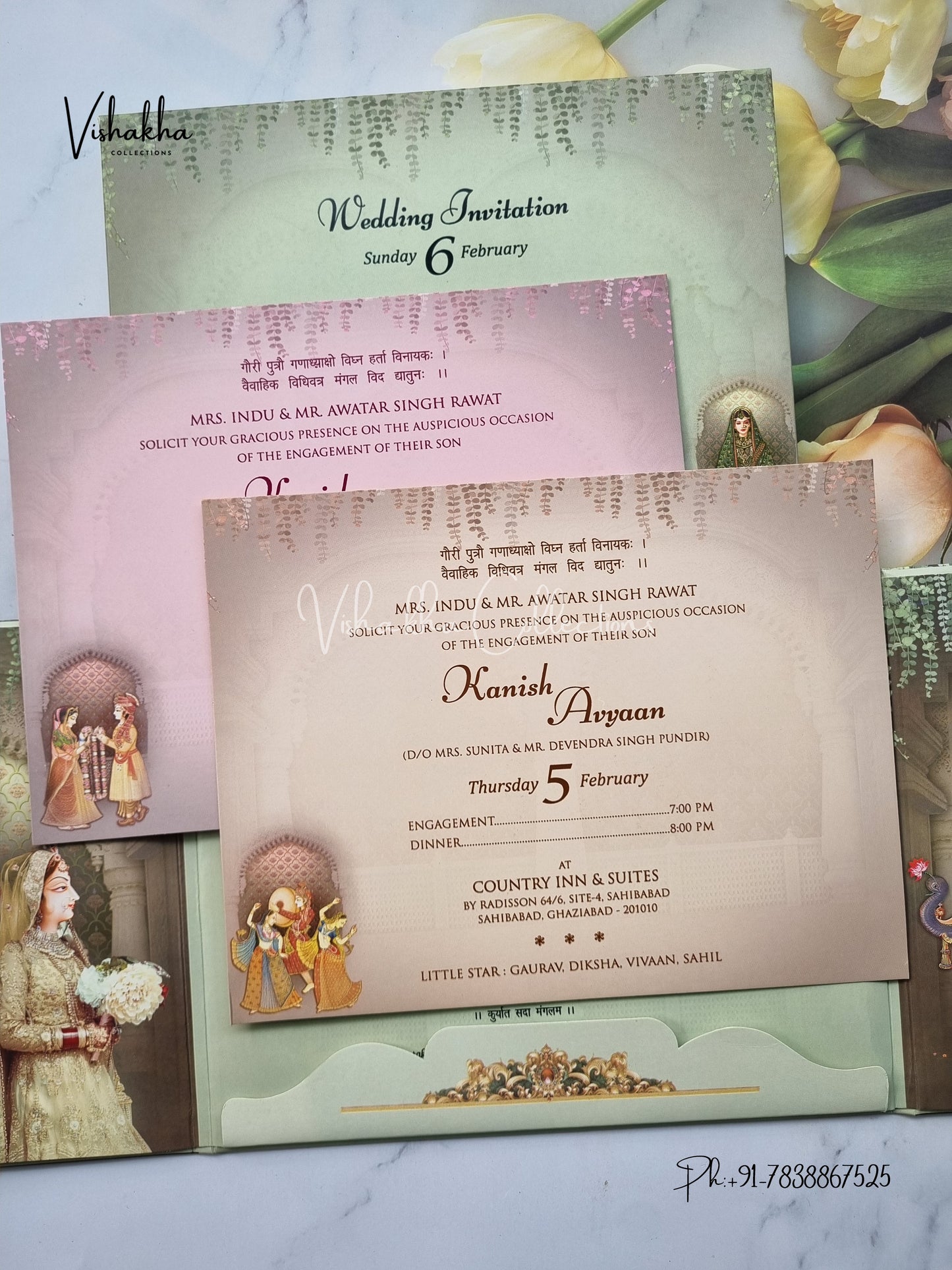 Semi Box Dulah Dulhan Double Door Hindu Sikh Padded invitation Cards EJ-5049