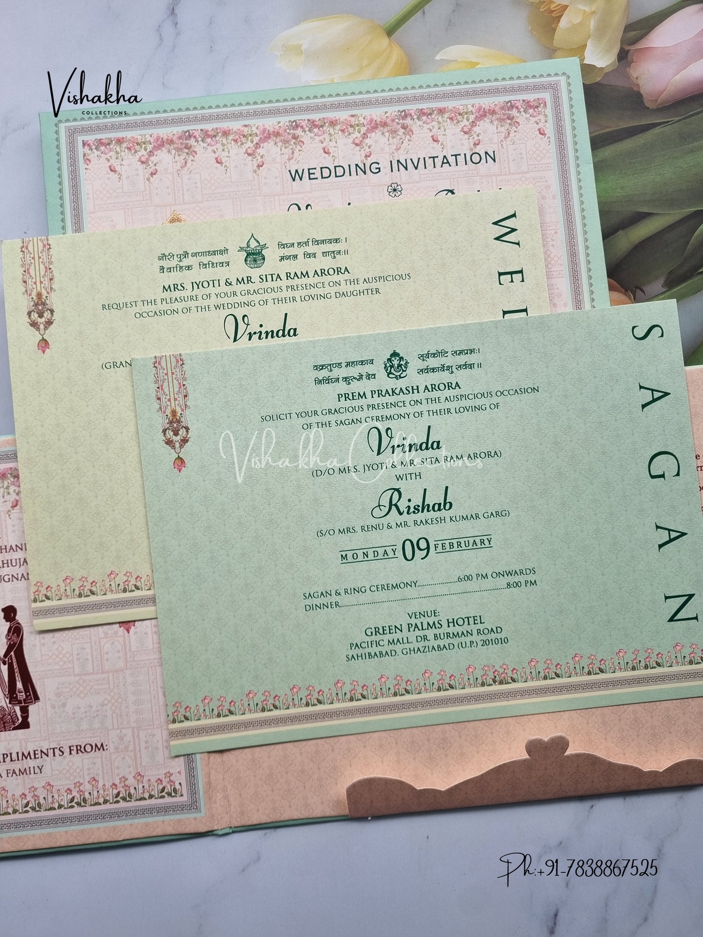 Flower Double Door Hindu Muslim Christian Sikh Padded invitation Cards EJ-5052