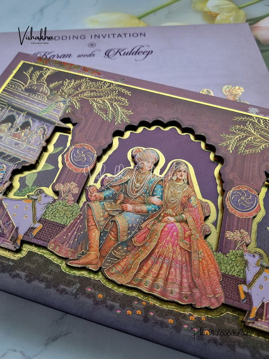 Barat Dulah Dulhan Hindu Padded MDF Board Laser Cut invitation Cards EJ-5060