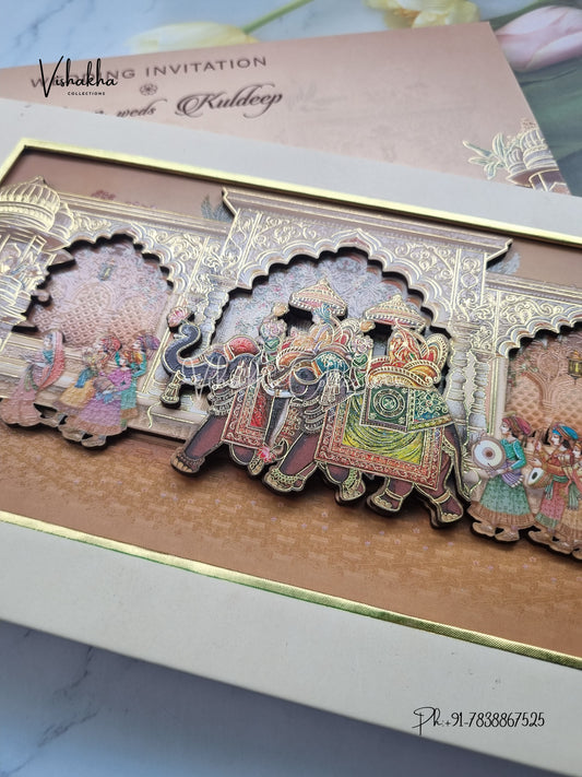 Barat Hindu Sikh Padded MDF Board Laser Cut invitation Cards EJ-5061