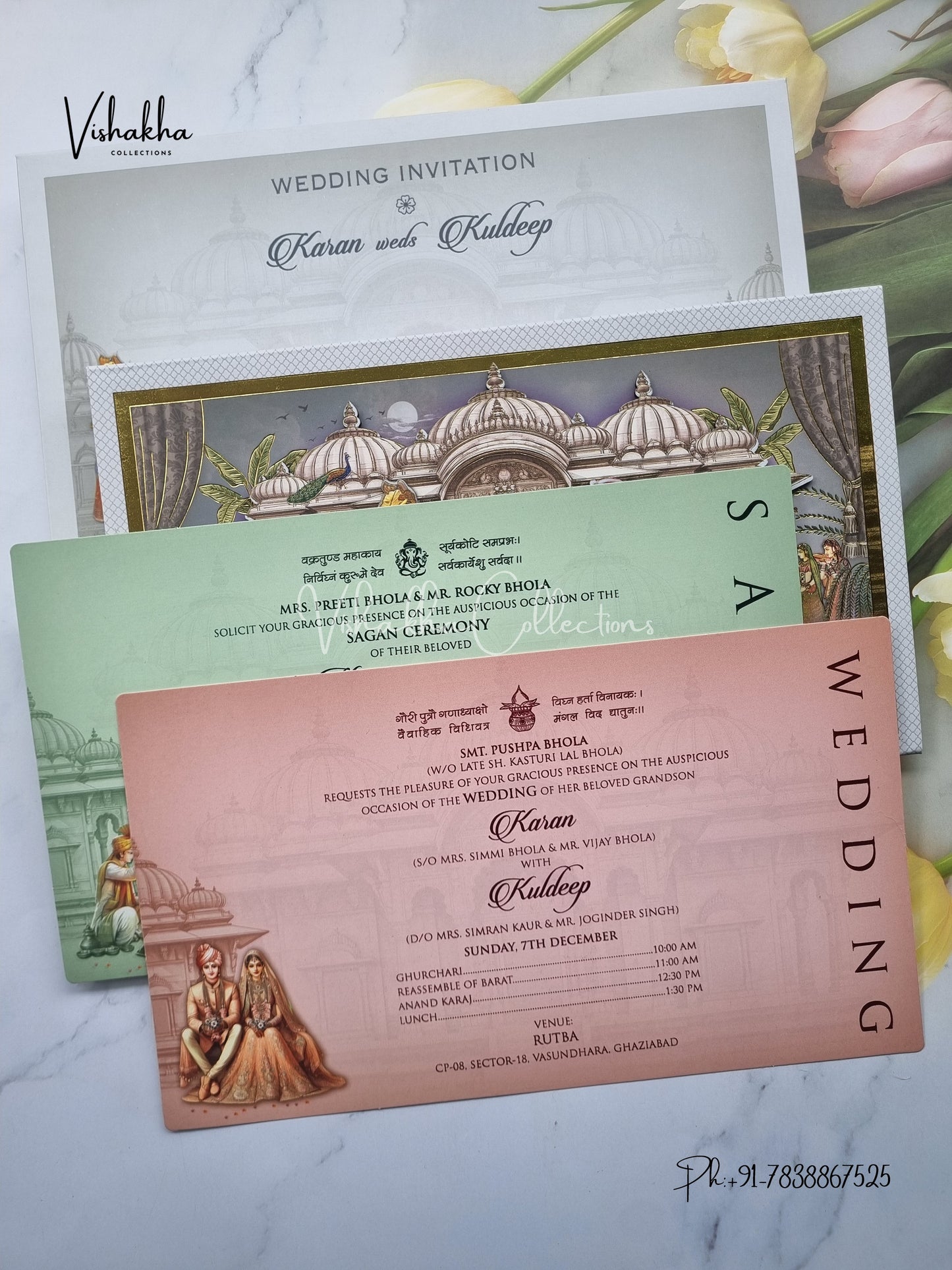 Dulah Dulhan Hindu Sikh Padded MDF Board Laser Cut invitation Cards EJ-5062