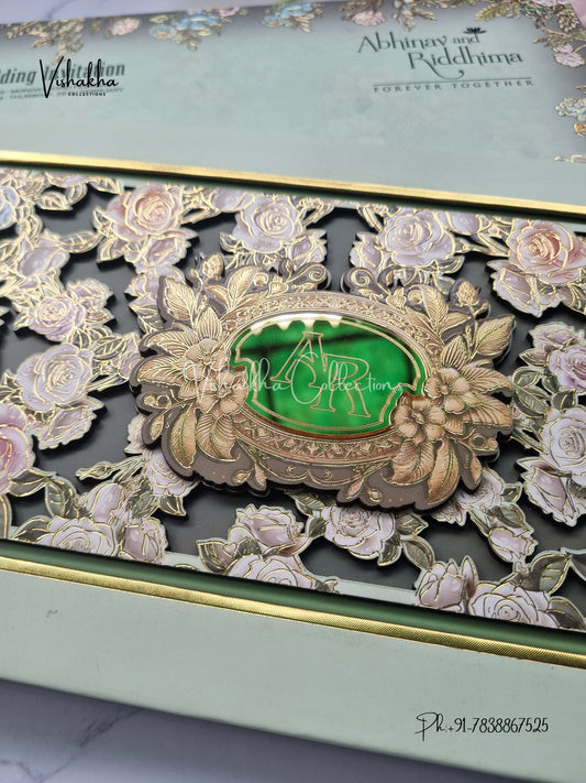 Flower Hindu Muslim Christian Sikh Padded MDF Board Laser Cut invitation Cards EJ-5063