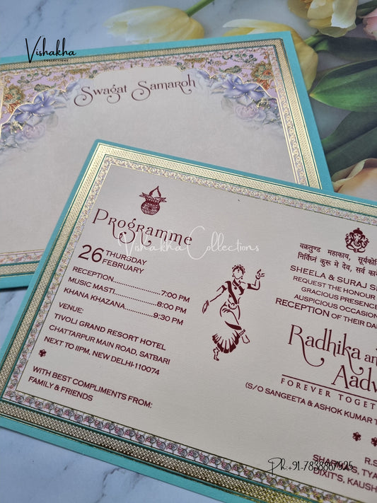 Single Insert Flower Hindu Muslim Christian Sikh invitation Cards EJ-5083