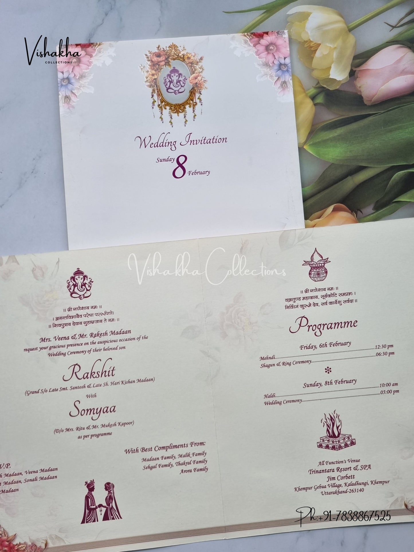 Flower Hindu Muslim Christian Sikh invitation Cards EJ-5085