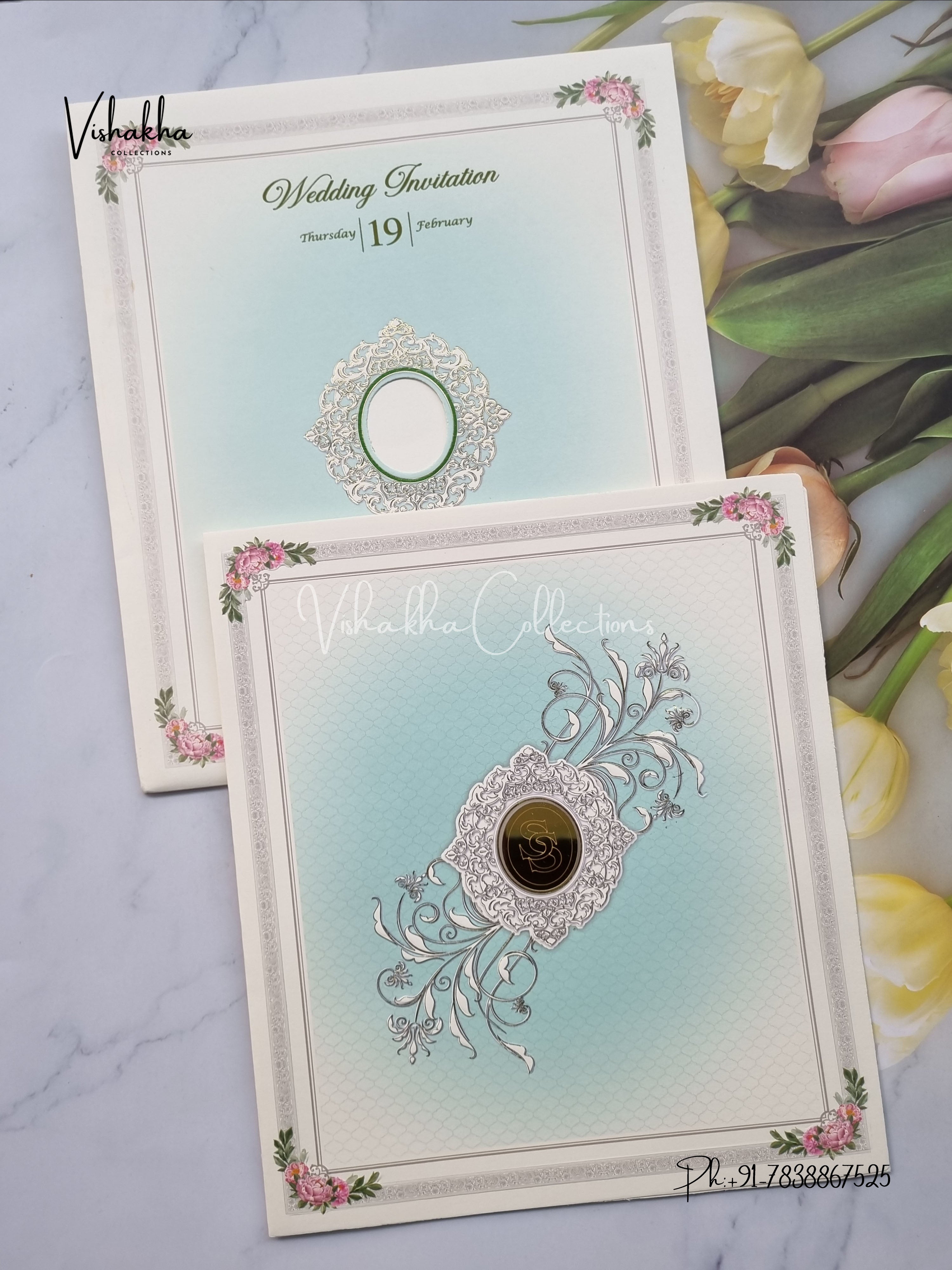 Flower Hindu Muslim Christian Jain Sikh Cream And Gold Colored wedding invitation Cards GS-126 main image 1