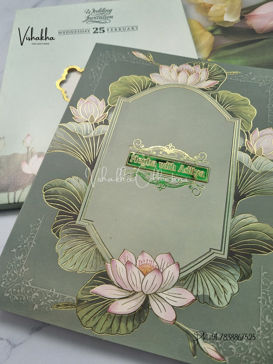 Semi Box Flower Hindu Muslim Christian Sikh invitation Cards EJ-5109