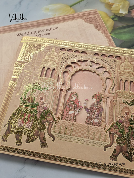 Semi Box Hathi Dulah Dulhan Hindu Sikh invitation Cards EJ-5141