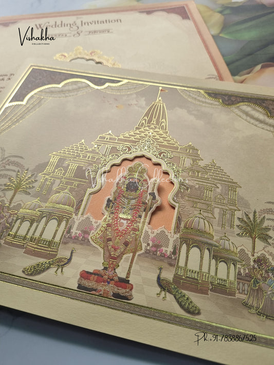 Sita Ram Peacock Semi Box Hindu invitation Cards EJ-5142
